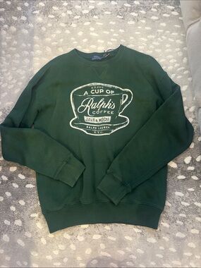 Ralph Lauren Dark Green 'A Cup of Ralph's Coffee' Crewneck Sweatshirt